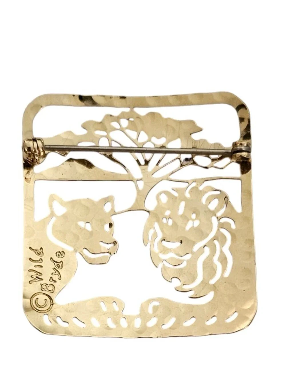 Wild Bryde Brooch Lion Lioness Open Laser Cut Square Pin L619